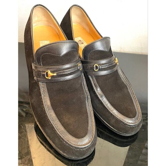 Gucci Black Suede Leather Trimmed Bit Men’s Loafers Made in Italy Size 43/9.5 M - Picture 1 of 15